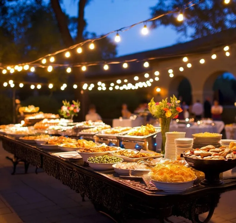Elegant wedding catering buffet presentation